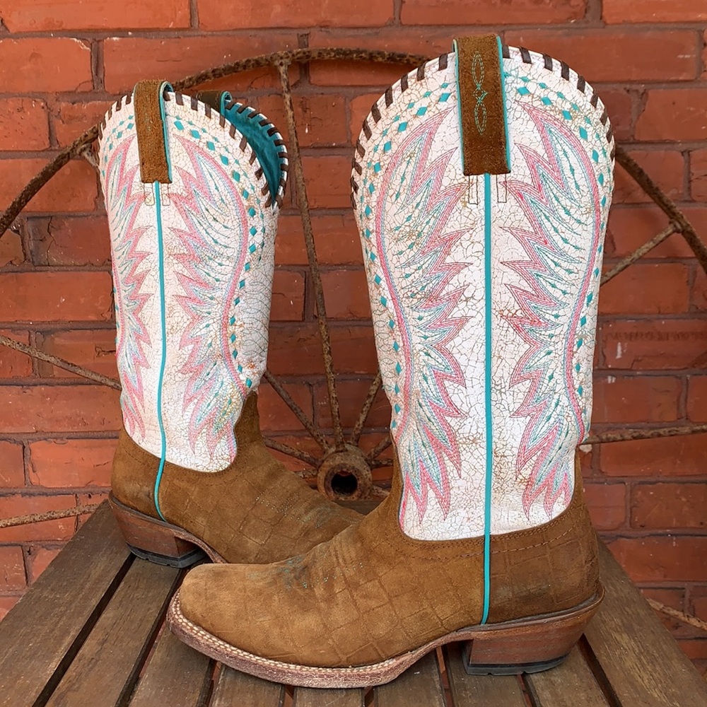 ARIAT ATS Tall Brown White Cowboy Western Boots - Picture 3 of 12